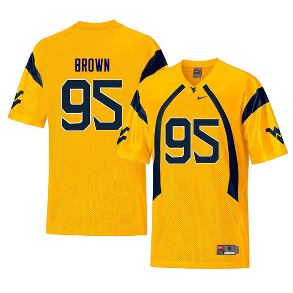 Men #95 Christian Brown West Virginia Mountaineers Retro College Football Jerseys Sale-Yellow